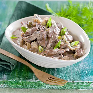 Печень по-строгановски